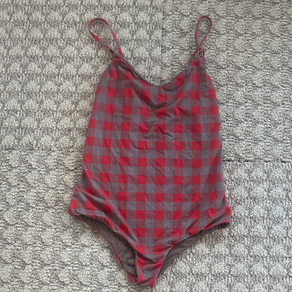 Acacia Swimwear Red and Gray Checkered One Piece